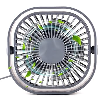 LICHTEE USB Desk Fan,Portable Mini Personal Table Fan with 3 Speeds and 360 Rotation for Office Bedroom Desktop Travel ???Grey???