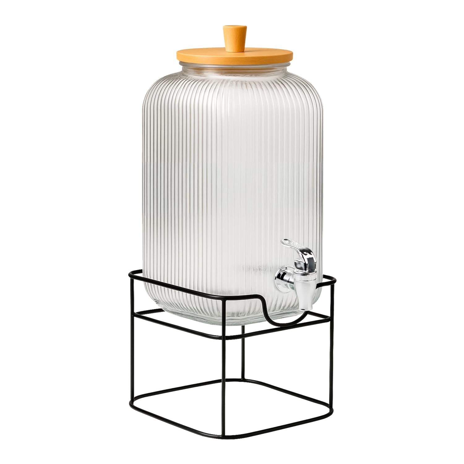 Recipiente de cristal de 8 litros con grifo y tapa de bambú – para limonada, agua y zumo (plástico + soporte)