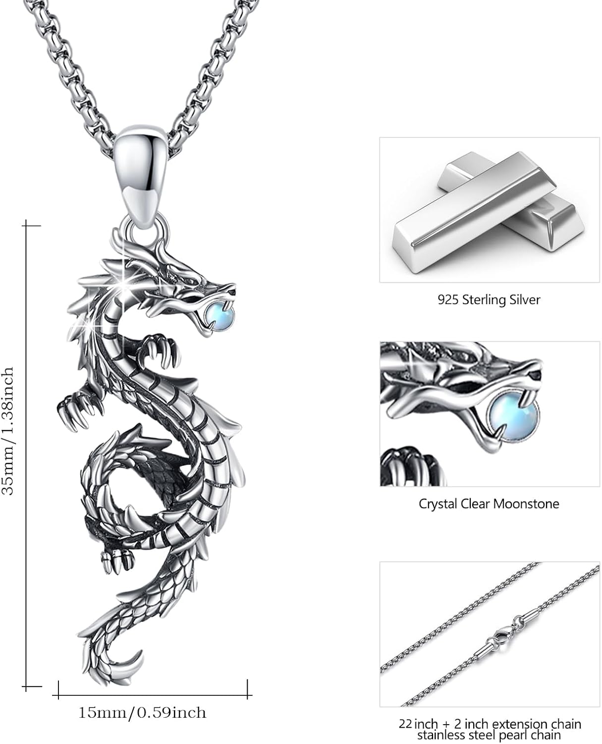 Dragon Necklace 925 Sterling Silver Oxidized/Solid 24K Gold Over Dragon Pendant Unisex Jewelry Valentine's Day Gift for Men Women