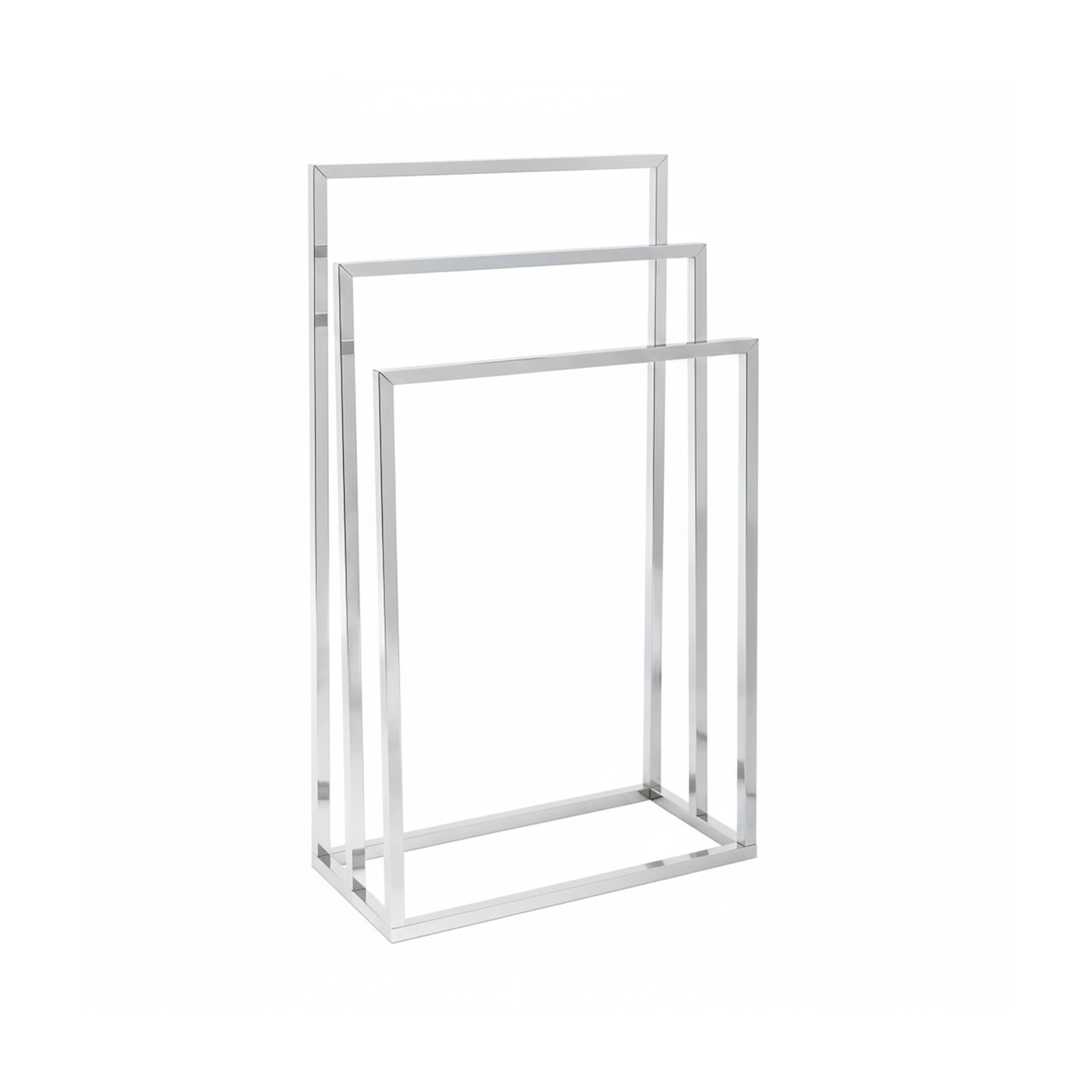Relaxdays 10019256 Porte-serviettes sur pied avec base antidérapante 3 bras chromés en 3 hauteurs inox 82 x 46 x 21 cm support vêtement, gris argenté