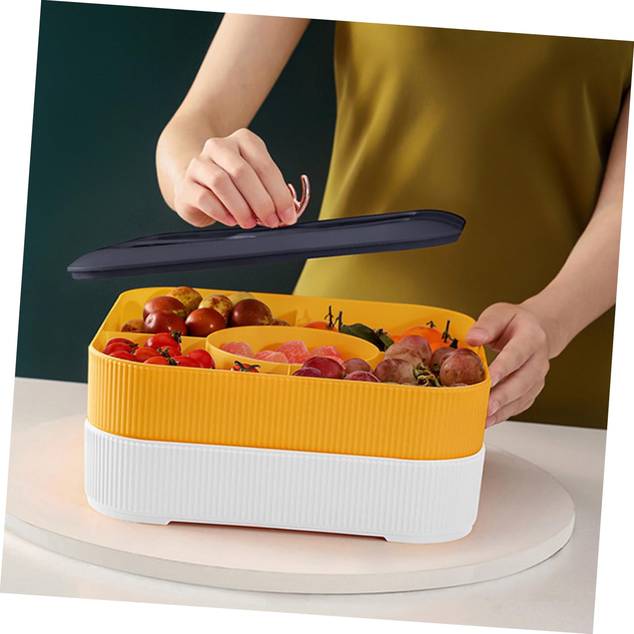 PRETYZOOM Porta Dulces con Tapa y Compartimentos Múltiples de Pp | Bandeja para Postres, Uso en Hogar y Navidad, Apta para Fruta Organización de Alimentos