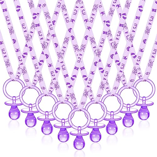 Image of Tigeen 36 Pcs Shower Party Pacifiers Necklace Acrylic Pacifiers Favors Plastic Charm for Shower Party Decorations Table Scatter, Girl Style(Purple, Light Purple)