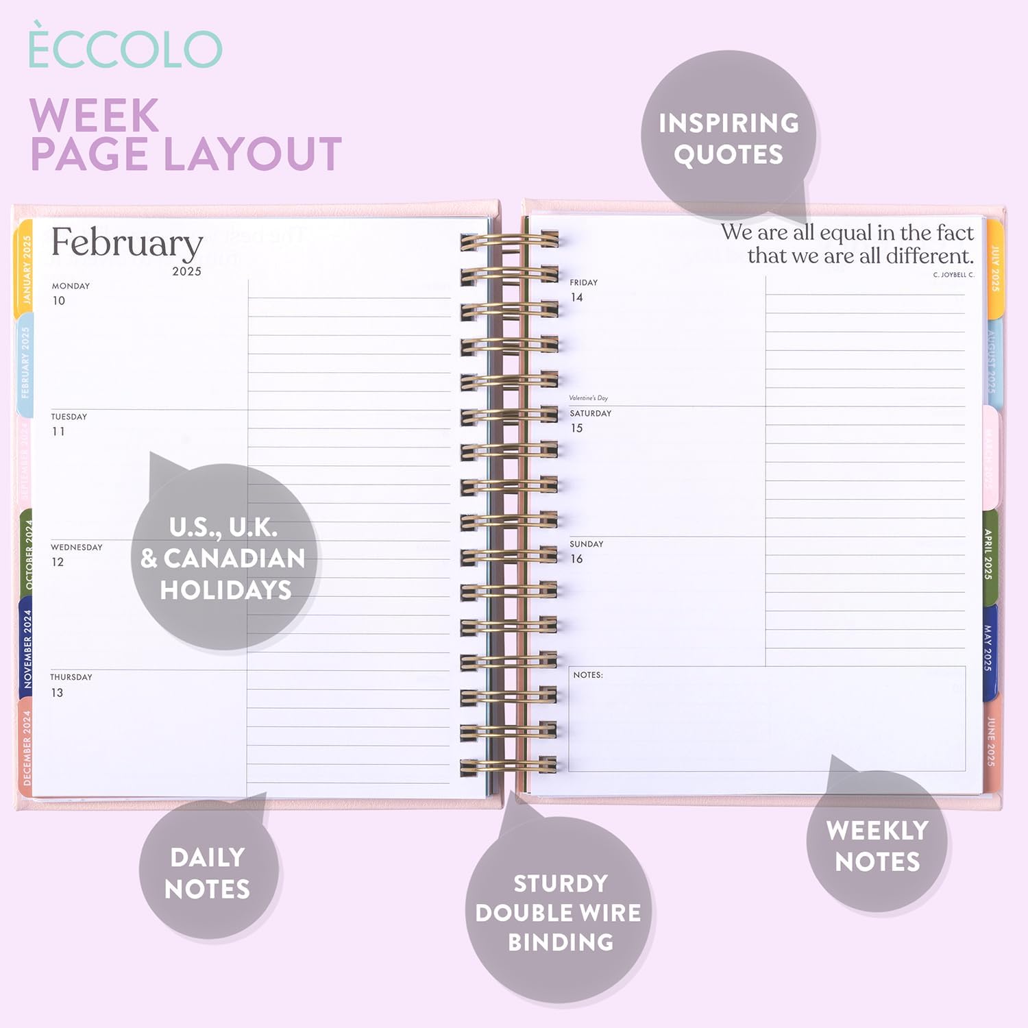 WORLD TRAVELER 2024-2025 Eccolo Spiral Agenda Planner, You Are Beautiful, 18 Months, Weekly & Monthly Views, Stickers, Color Graphics and Quotes (7.75 x 8.75, Hardcover, July 2024 - Dec 2025)