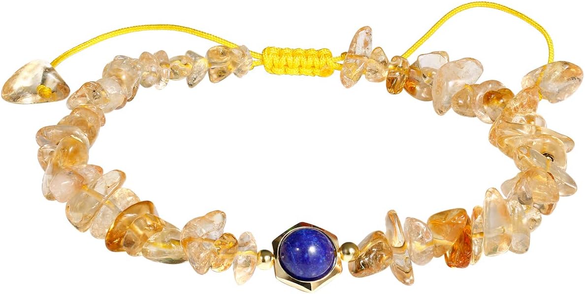 Jewever Lapis Lazuli/Citrine Anklet Bracelets for Women Tumbled Healing Crystals Chips Gemstones Anklets Wealth Good Luck Adjustable 8.5-10 inch