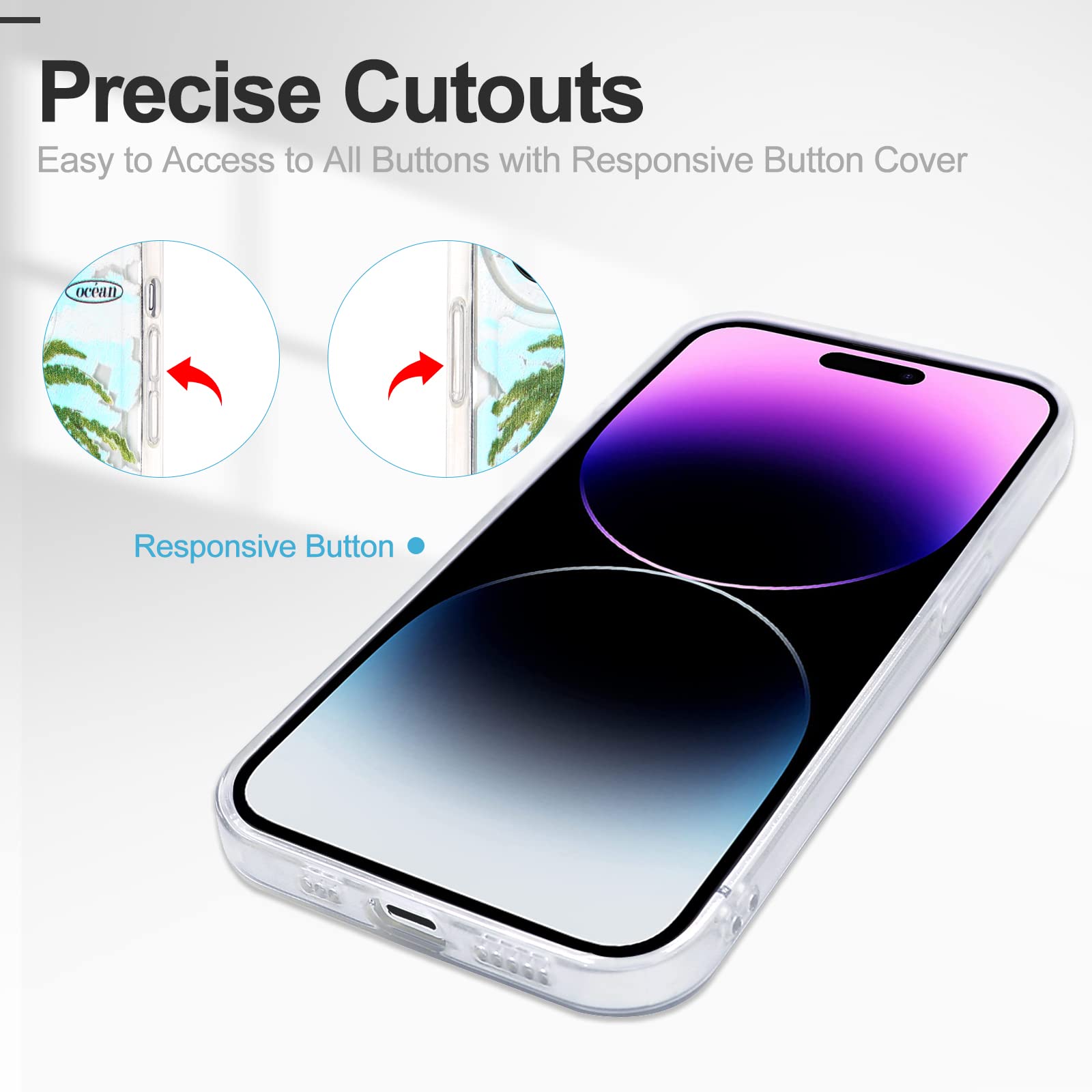 Cover Per IPhone 14 Pro In Silicone TPU Con Disegno Tropicale - Bianco Cocco - Custodia Morbida Antiscivolo Con Protezione Fotocamera - 2