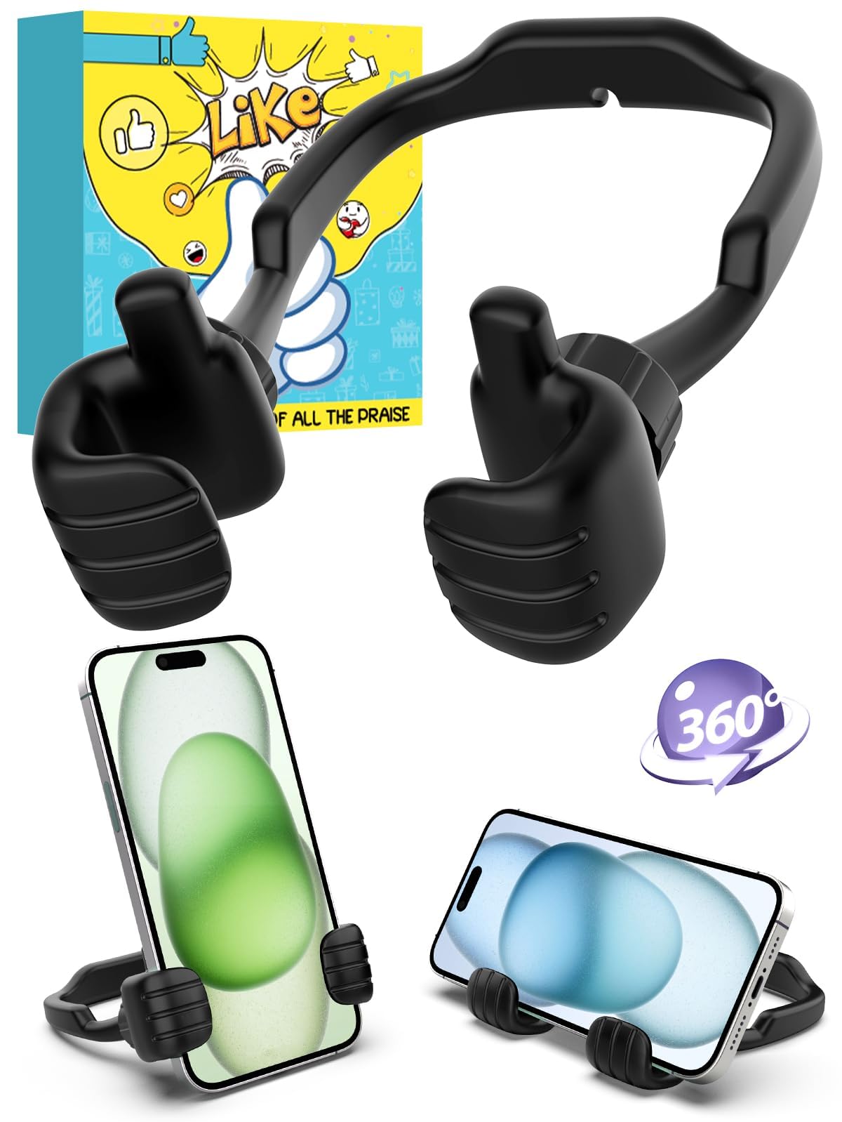 Dad Gifts for Fathers Day from Daughter Son Cell Phone Stand Fully Adjustable Desktop Graduation Gifts for Her Him 2025 Thumbs Up Lazy Phone Stand Portable Stand Accessories for Office(Black,1P)