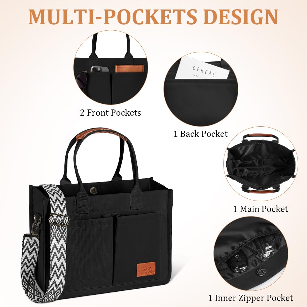 Aucuu Canvas Tasche Damen, Große Handtasche mit 2 Verstellbaren Schultergurten, Arbeitstasche Schultertaschen, 15,6 Zoll Laptop Tasche, Tote Bag Damen, Umhängetasche für Schule Arbeit Reise