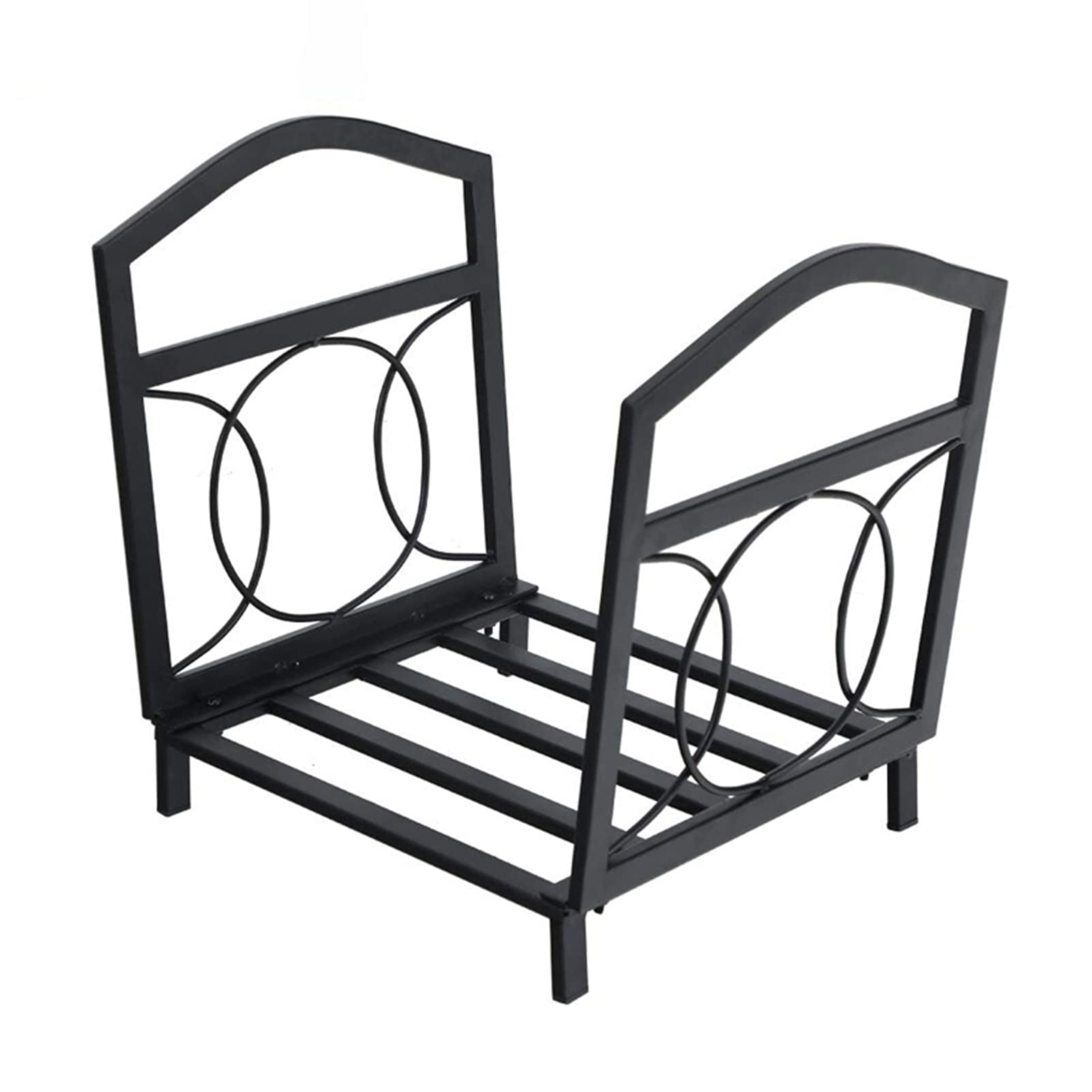 Culle portalegna Portalegna da Ardere in Metallo Nero, Supporto per Legna da Ardere in Ferro Battuto Resistente per Camino da Interno All'aperto, Montaggio Facile, 40x35x38cm
