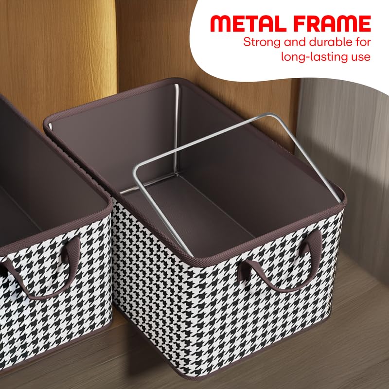Image of PRIME PICK Foldable Clothes Storage Organizer Box with Handles, Non Woven Wardrobe Storage Bag for Clothes, Blankets and Toys, Black White (Black White Pack of 1)