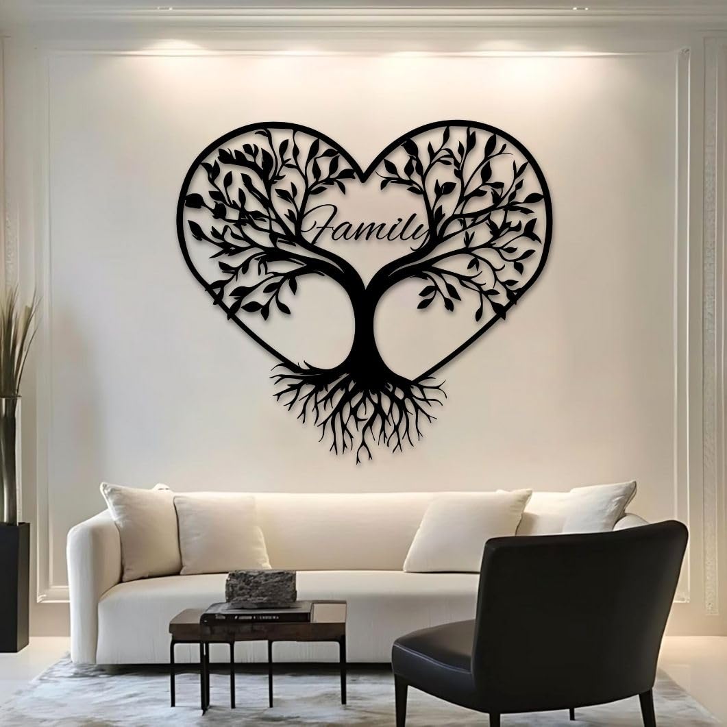Árbol genealógico de Metal para Pared, decoración de Pared con Forma de corazón, Ideal para Sala de Estar, Dormitorio y baño (Dorado, 90 x 83 cm)