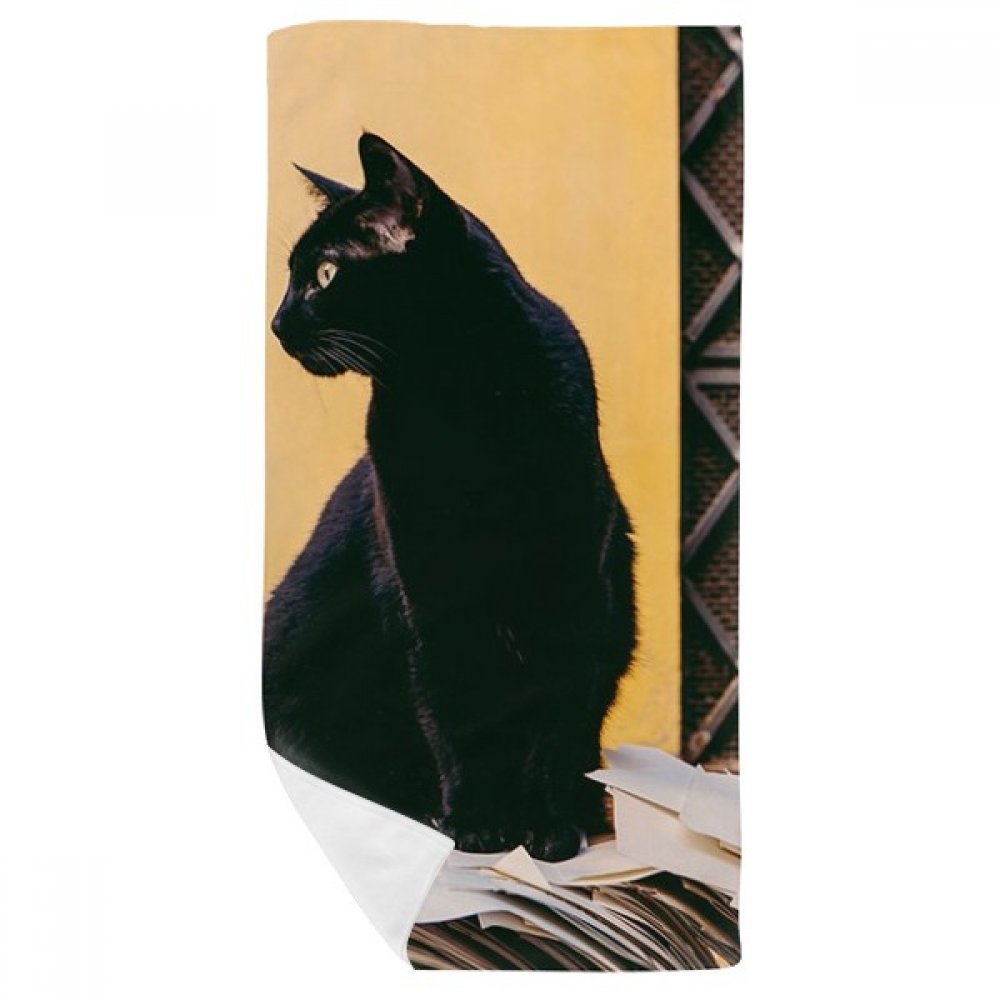 Serviette de bain chat noir compacte de 35x70 cm pour éliminer l'humidité de la peau