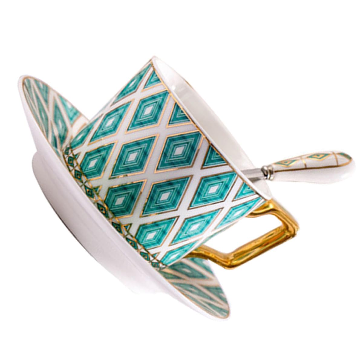 Gadpiparty Juego de Taza y Platillo Delicada Borde Dorado de Cerámica Estilo Europeo, Taza de Café Diseño y Material Cerámico Resistente para Uso Diario
