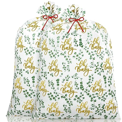 Yingzhao 2 Pcs 80 x 60 in Baby Shower Extra Large Gift Bag Giant Jumbo Bike Bicycle Gift Bags Large Eucalyptus Plastic Birthday Sack for Baby Shower Birthday Favors Holiday