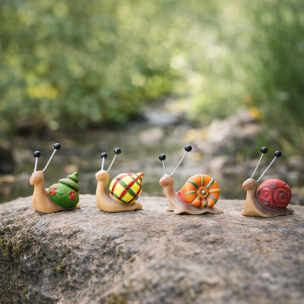 4 Pcs Snail Figurine Miniature StatuesOrange Colour Cute Resin Animal Figures Crawling Snail Table Ornaments from B&Q
