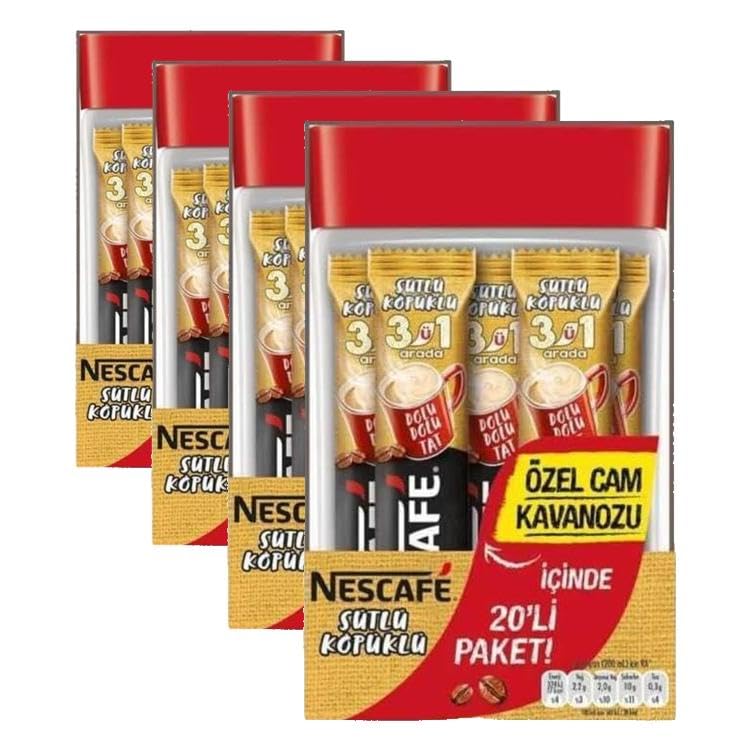 Nestlé Nescafe 3Ü1 Arada Sütlü Köpüklü 20Li Cam Kavanoz (4 paketi)