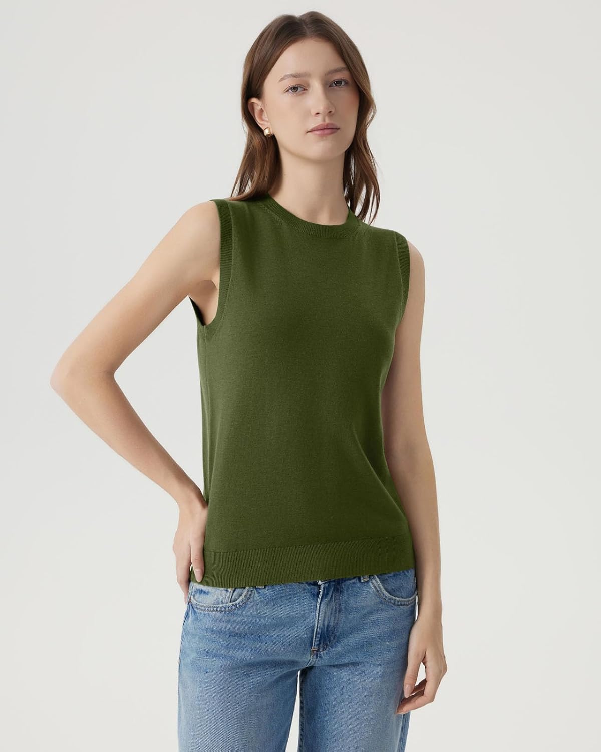 SUUKSESS Women Silk Cashmere Blend Crew Neck Sweater Vests Sleeveless Tank Tops - Image 2