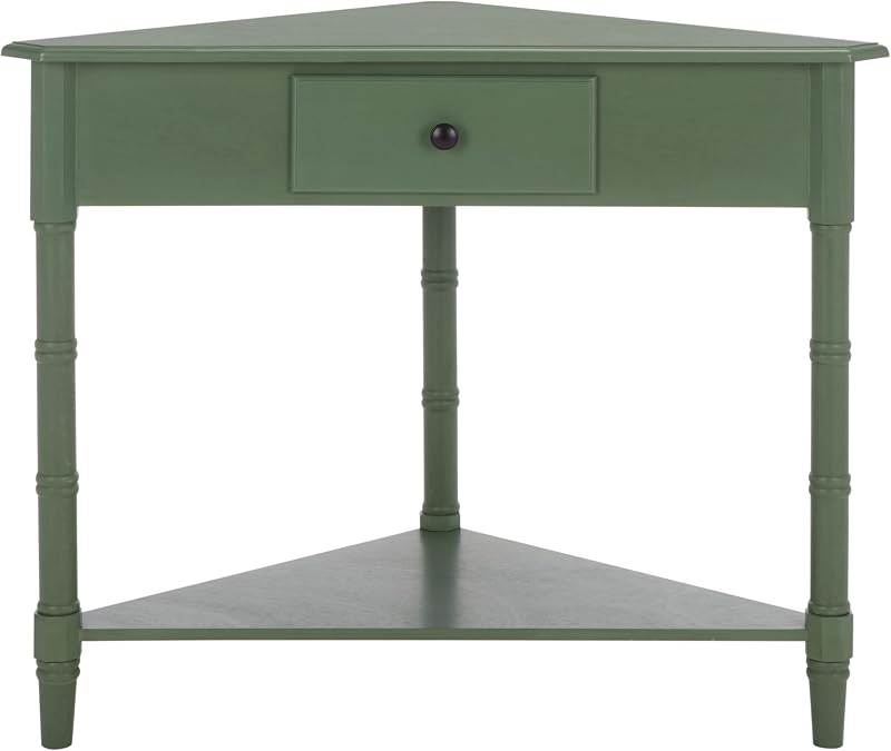 SAFAVIEH Furniture - Gomez 1-Drawer Corner Table - Dusty Green - Solid Wood - Classic Corner Storage Design - Ideal for Entryway, Living Room, Home Office, 33.1" W x 17.3" D x 28" H (AMH5709J)