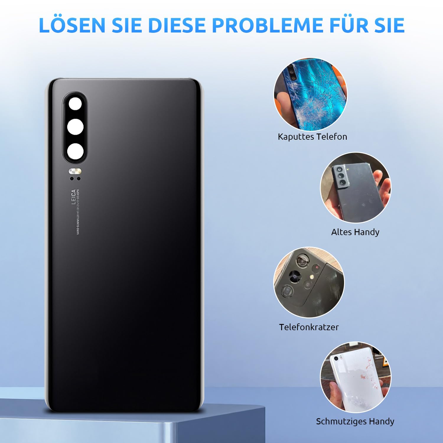 Akkudeckel für Huawei P30 Rückseite Glas Original Backcover Back Glas Ersatz Reparatur Set mit Kameraobjektiv (Schwarz) | Backcover Original Qualität Rückseite Akkudeckel Rückseite Glas Back Glass Backcover Glas mit Kameraglas Reparatur Set.