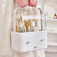 Organizador de Maquiagem com Gavetas e Tampa – Caixa de Acrílico Portátil à Prova de Poeira e Água para Cosméticos, Cômoda e Banheiro (Branca)
