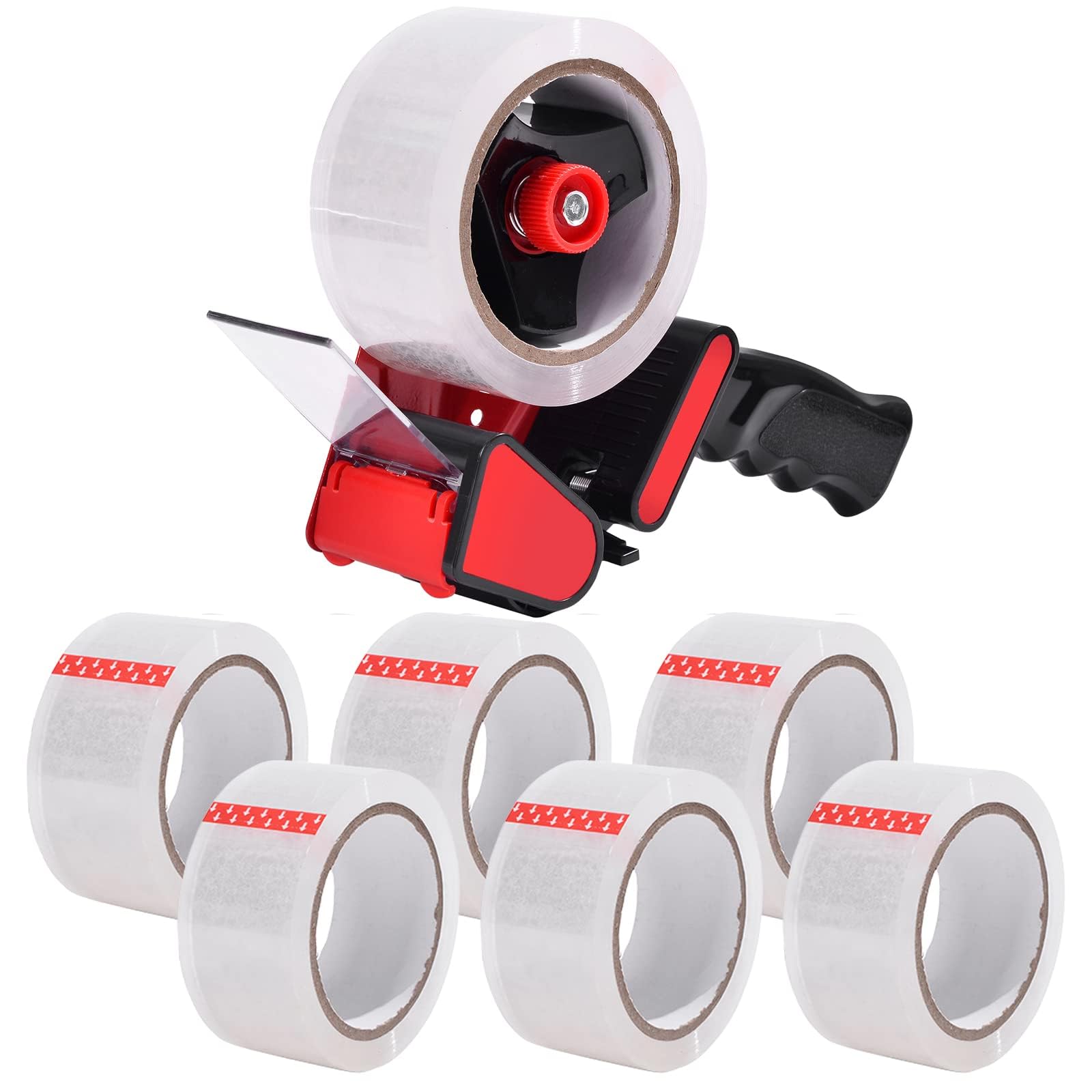 Zuvo Heavy-Duty Tape Dispenser with 6 Rolls of Clear Packaging Tape (48mm x 66m) – Ergonomic Tape Gun for Moving Boxes, Warehouse & General Packing