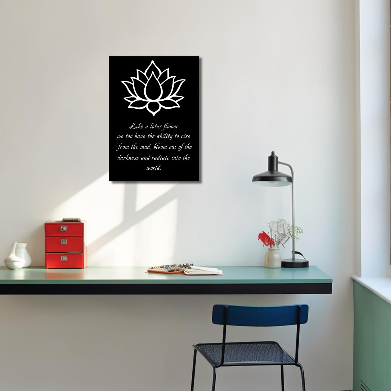 Cuadro Decorativo de Lienzo con diseño de Flor de Loto, Citas Inspiradoras, póster para SPA, láminas Decorativas para Yoga, meditación y Ambiente Espiritual (Flor de Loto-3, 50x75