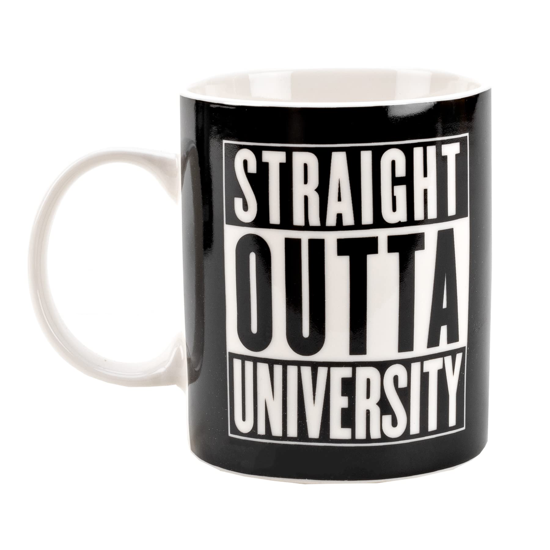 Gift Boxed White and Black Mug - Graduation Straight Outta University - CM347