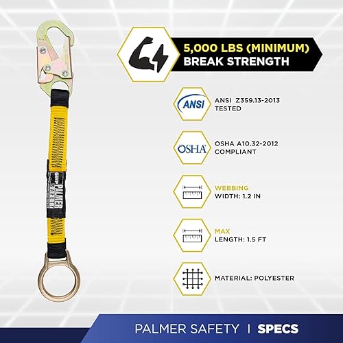 Miniatura 5 de Palmer Safety Extensor de anillo en D de 18 pulgadas, protección contra caídas con gancho de presión de 34 pulgadas y anillo en D, extensión de