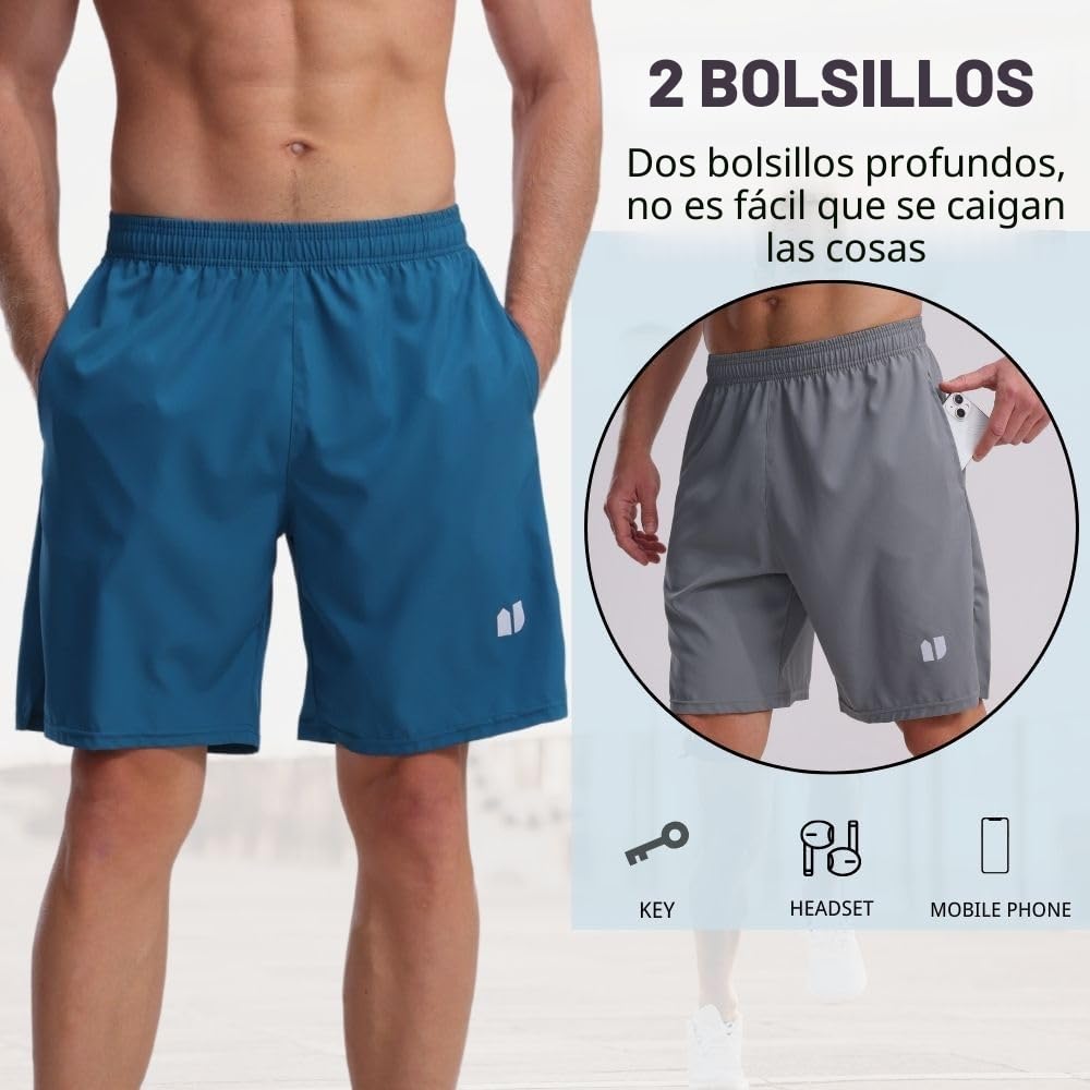 Paquete de 5 pantalones cortos de correr para hombre, de secado rápido, pantalones cortos deportivos con bolsillos y cintura elástica