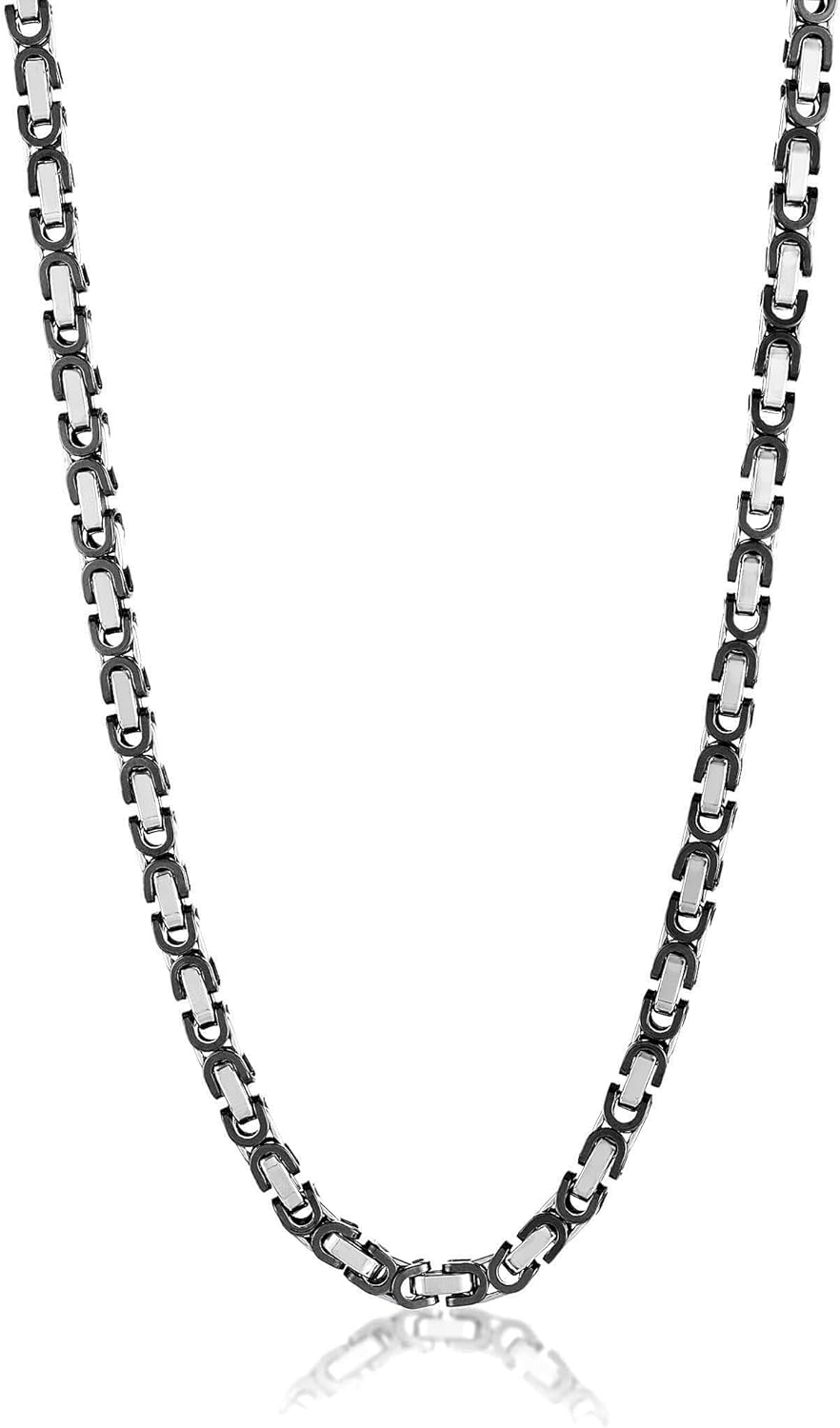 Invicta Jewelry Stainless Steel Necklace for Men, Polished Byzantine Chain (8mm) - 26-Inch