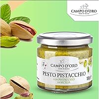 Vista 5 de CAMPO D'ORO - Pistachio Pesto, Paste, UnSweetened, Sicilian Pesto Sauce, Savory, Creamy, Spreadable, 6.35oz, Sicily