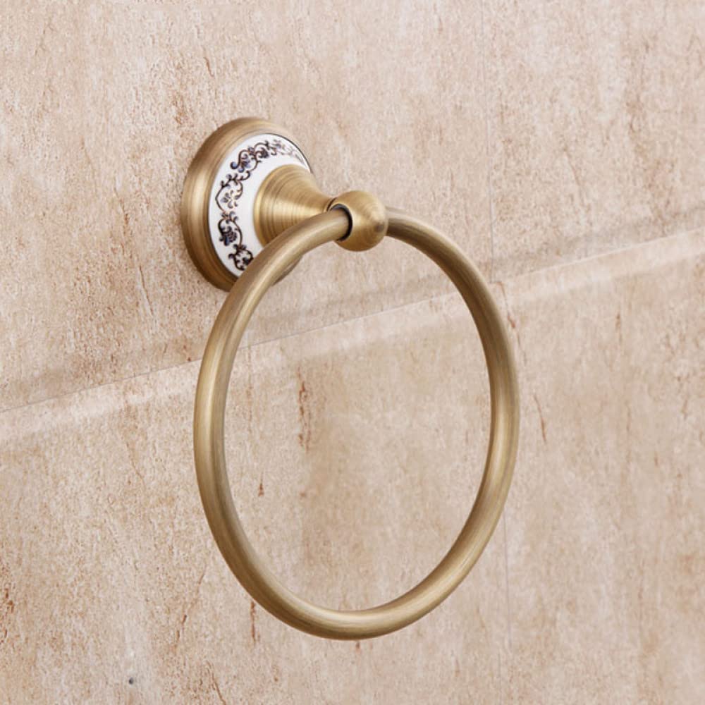 Porte-serviettes en laiton massif anneau rond antique et céramique A