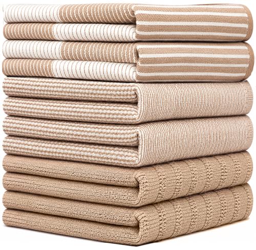 Image of Premium Kitchen Towels (20 inchx 28 inch, 6 Pack) | Large Cotton Dish Towels | Flat & Terry Highly Absorbent Kitchen Linen Set with Hanging Loop | Tan