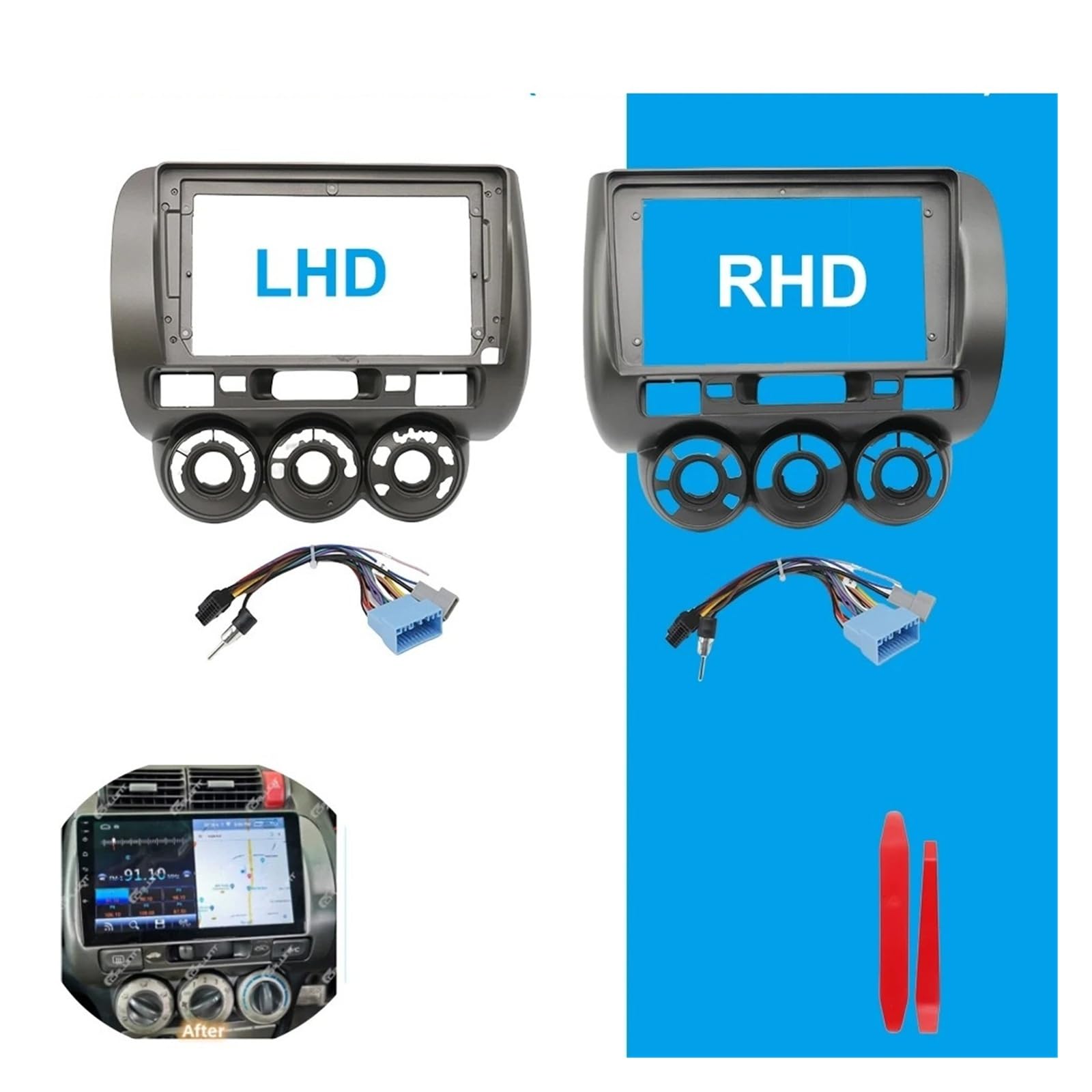 Kit Mascherina Adattatore Radio 9 Pollici Autoradio Android Pannello Multimediale CD MP5 Video Audio Stereo Telaio Cablaggio per Misura per Jazz per Città 2002-2008(Cable)