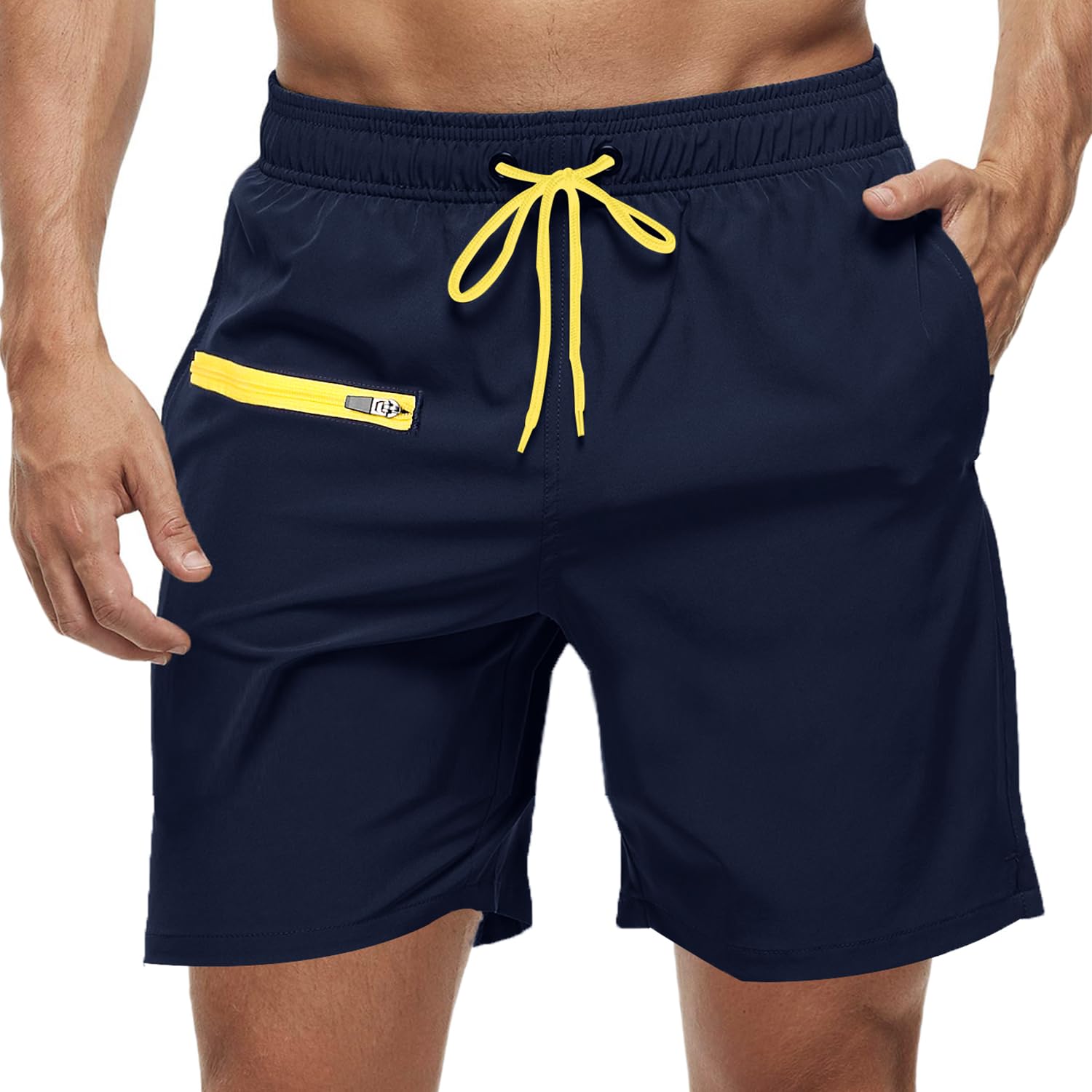 mens swim trunks with compression liner - 2 in1 quick dry swim shorts bathing suits with zipper pockets