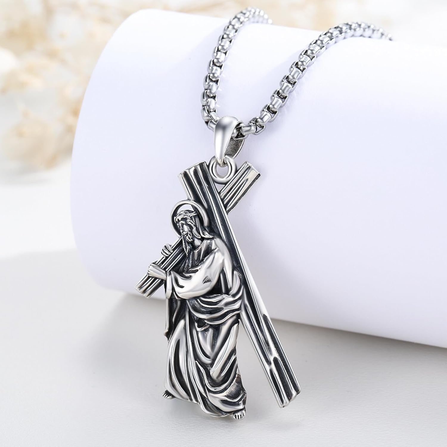 Crucifix Necklace for Men 925 Sterling Silver Jesus Cross Necklace Crucifix Cross Pendant Protection Jewelry for Men Women - Image 2