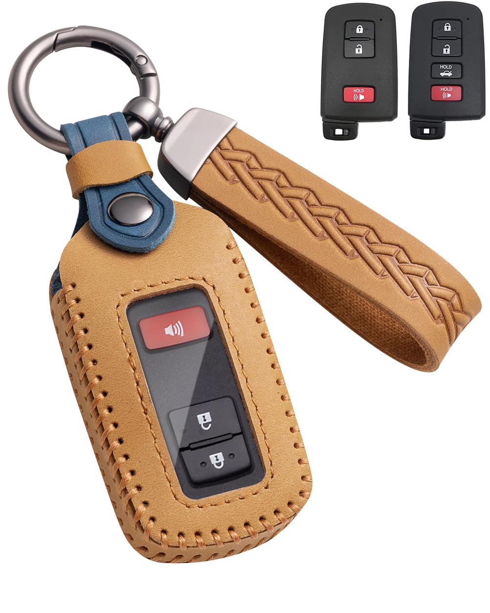 YINEOR for Toyota Key Fob Cover Leather Car Key Case Keychain Fob Holder Compatible for Toyota Highlander Rav4 4Runner Camry Corolla Tacoma Tundra