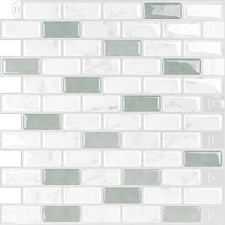 WalDecoo sage green marble-look peel-and-stick backsplash tiles