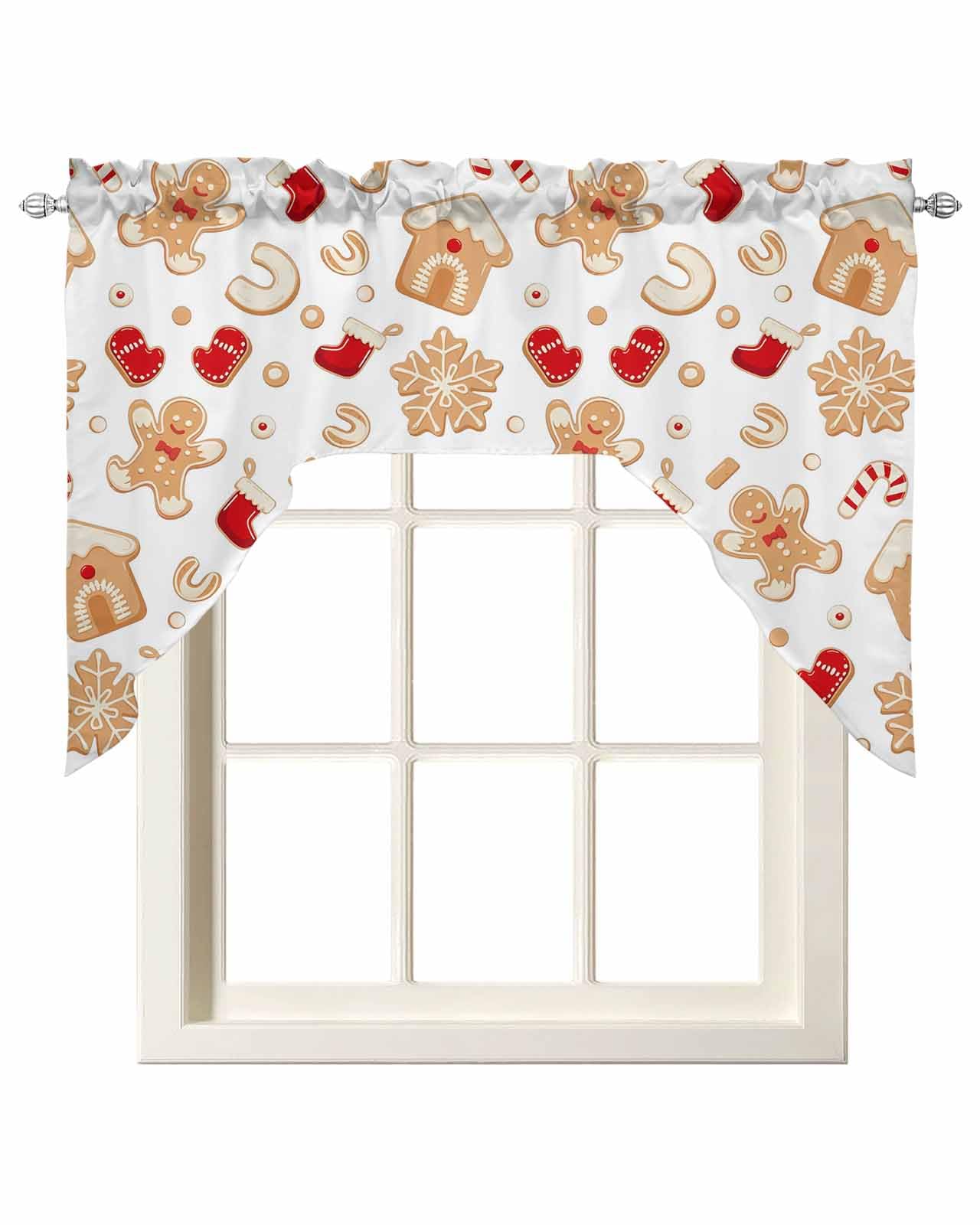 TOUBE Kitchen Swag Valance Curtains Christmas Gingerbread Man White Rod Pocket Swag Curtain Valance Panels for Small Window Bedroom 56 x 36 inches,