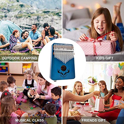 CHENTAOMAYAN Kalimba 17 toetsen massief mahonie EQ duim vinger piano ingebouwde pickup (rendier hoorn) (kleur: blauw) - Image 6