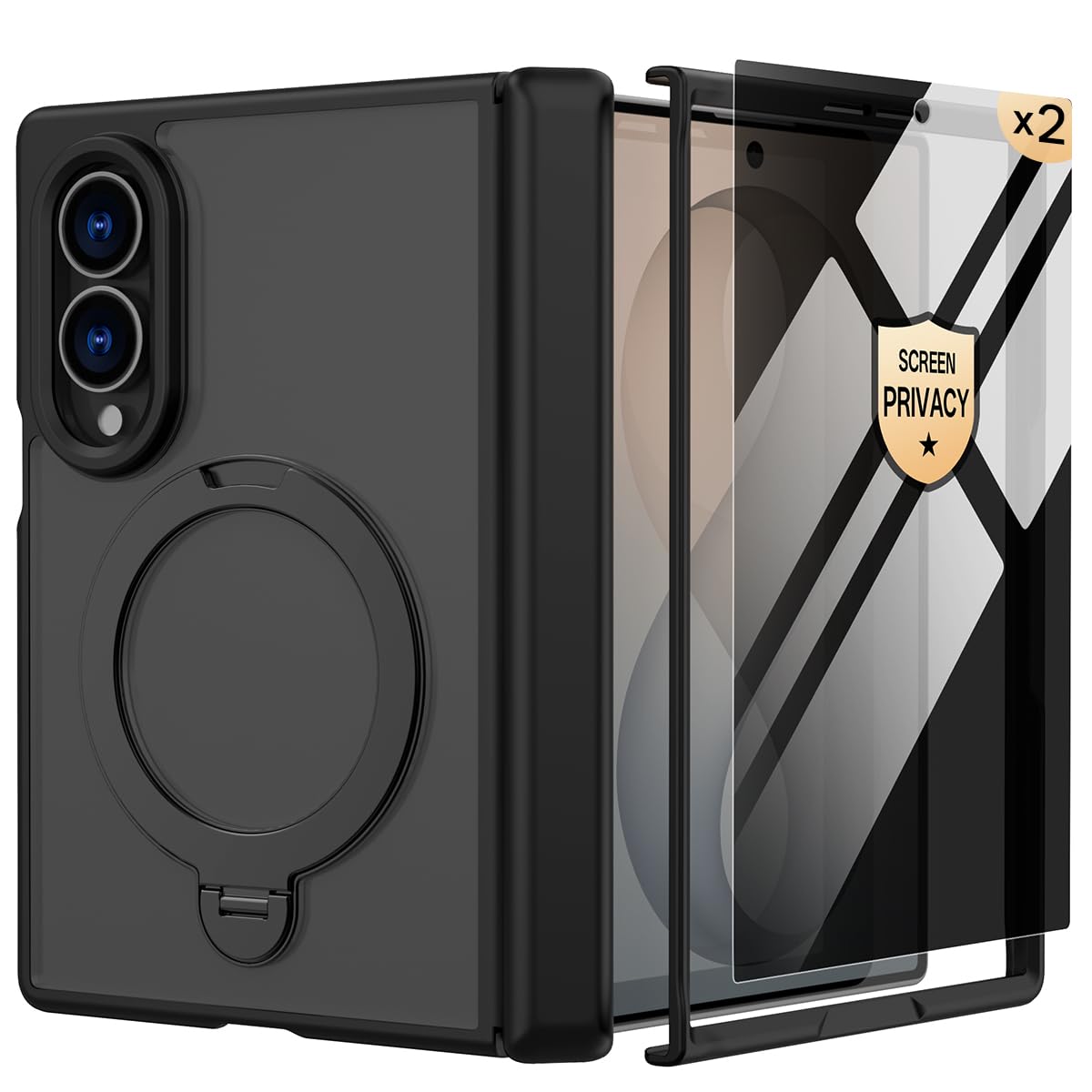 Coque magnétique avec béquille pour Samsung Galaxy Z Fold 8 avec 2 films de confidentialité