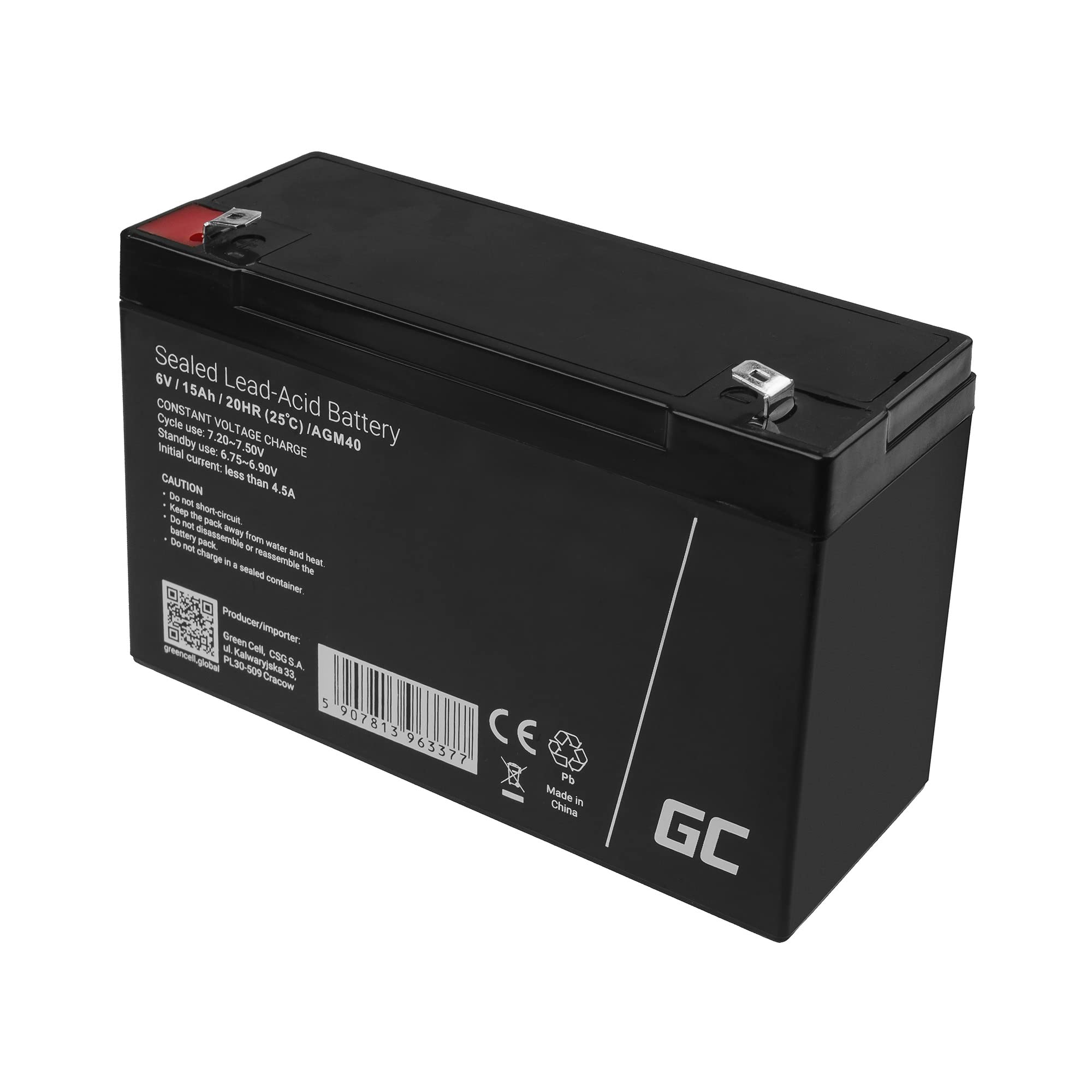 Green Cell PRO Batteria AGM 6V 15Ah accumulatore sigillata VRLA non manutezione ricaricabile Batterie di ricambio ermetica giocattoli giocattoli per bambini Installazioni di allarme