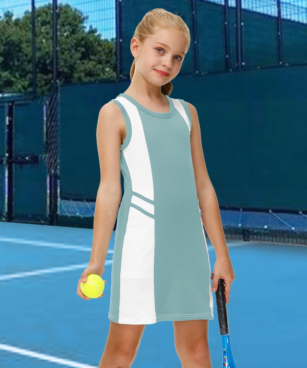 AOBUTE Girls Tennis Outfit 2 Piece Set Sportswear Tank Dress and Shorts 4-12Y - Image 2