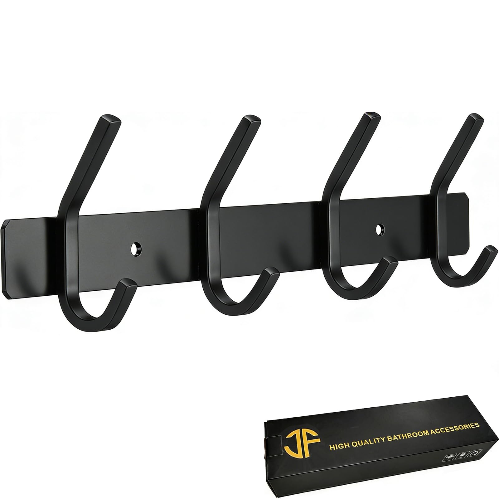 JOLY FANG Coat Hooks Wall Mounted - Wall Coat Rack Stainless Steel with 4 Hooks, Modern Wall Coat Hanger for Bedroom, Kitchen & Entryway, Black