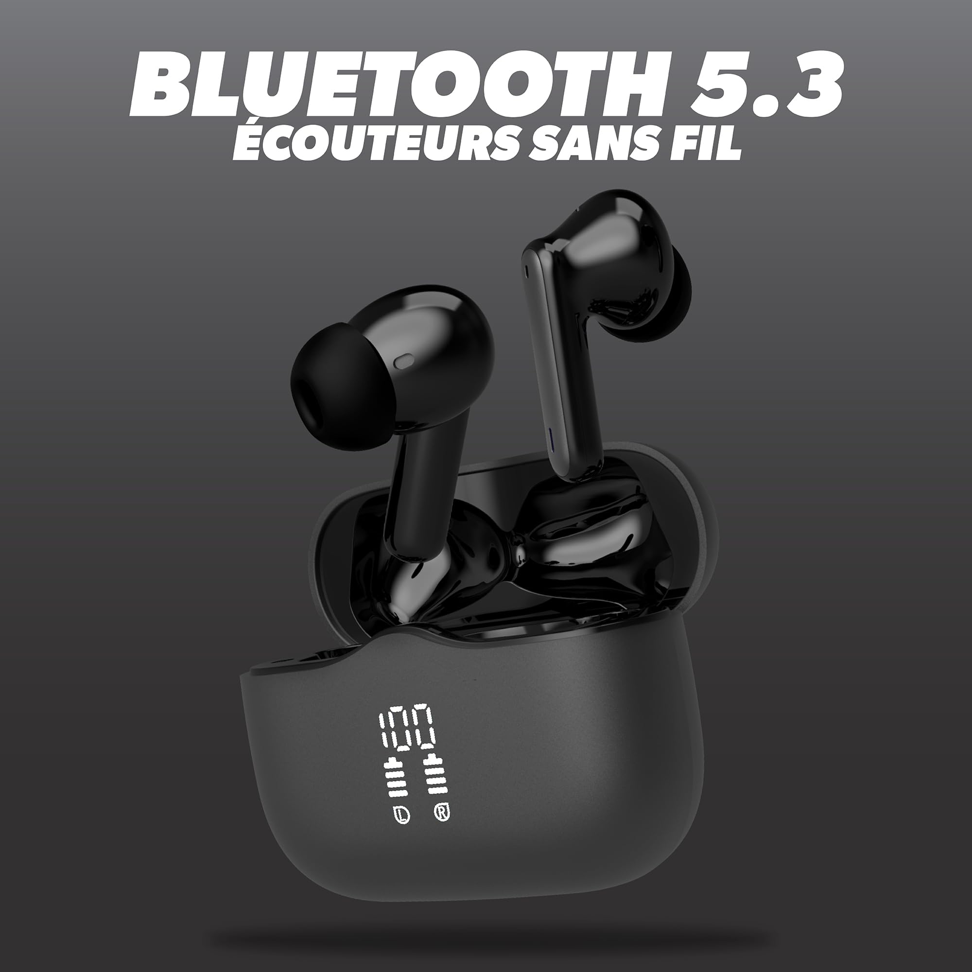 T'nB - Bezprzewodowe słuchawki Bluetooth z aktywną redukcją szumów z dotykowym sterowaniem i kolorowym etui ładującym - szare