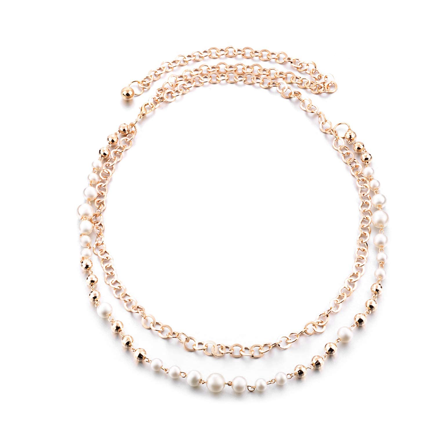Trimming Shop Women's #Rounded Pearl Waist Belt Adjustable Metal Body Chain Stylish Clasp, Fashionable Accessory Waistband Casual And Formal Wear, Dress, Western Outfits