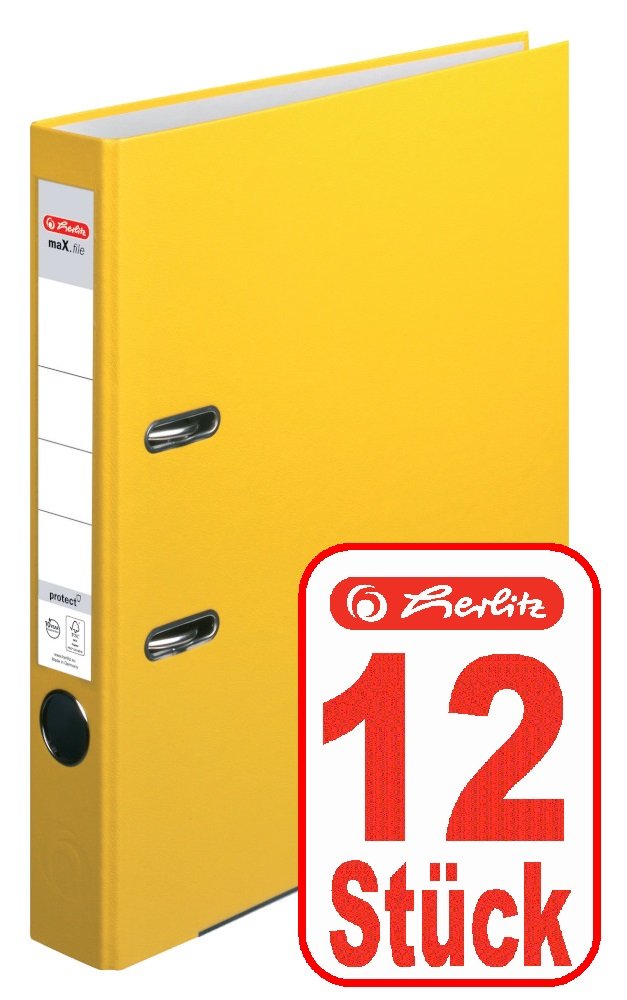 Herlitz Ordner maX.file protect A4, 5 cm, mit Einsteckrückenschild (Gelb, 12 Stück | 5cm)