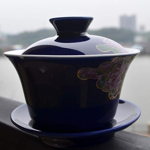 Miniatura 8 de Yxhupot Gaiwan 5 oz/5.1 fl oz Blue White Porcelana Sancai Teacups Rich Peony Tureen (flor de cloor)