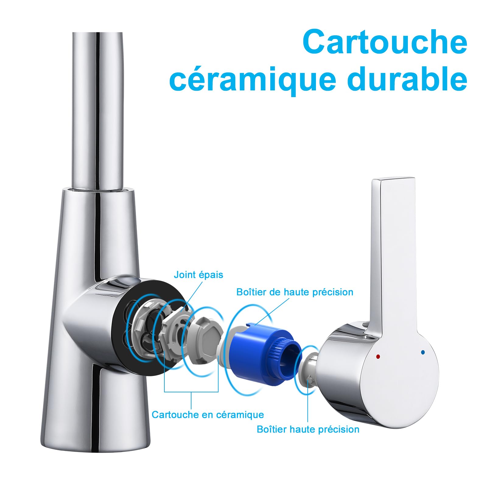 BONADE Robinet Salle Bain, Mitigeur Lavabo Rotatif à 360°, Robinet Lavabo en Laiton Chromé, Robinet Salle de Bain à Eau Chaude et Froide Robinet Lavabo Salle de Bain Pour Salle de Bain et Cuisine