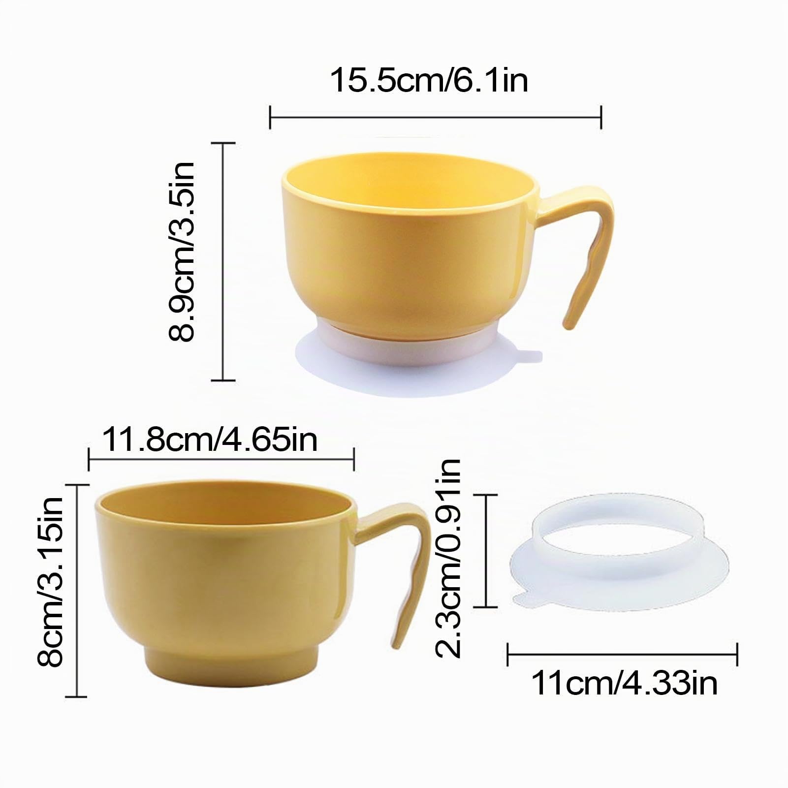 Bols à soupe de qualité alimentaire, passent au micro-ondes, bols à riz, bols antidérapants avec poignée, bol alimentaire léger pour personnes âgées, handicapés (multicolore) 15 x 8 cm