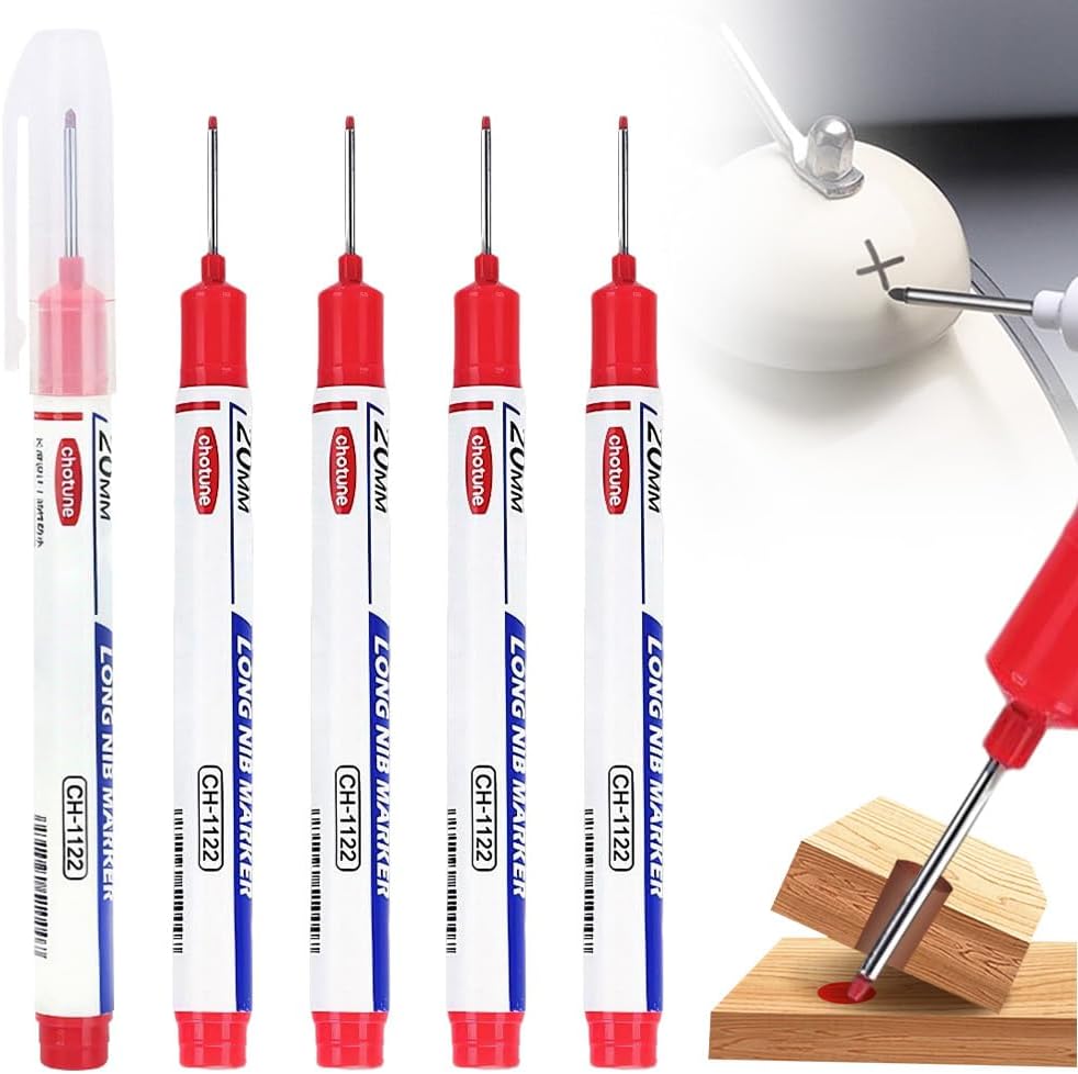8PC Quick-dry Waterproof Long Nose Marker, Long Head Deep Hole Marker Pens, Double Head 5/20mm Deep Markers, Construction Markers Marking Tool, Carpenter Ink Marker Pens Metal Marking Pen (Green 10PC
